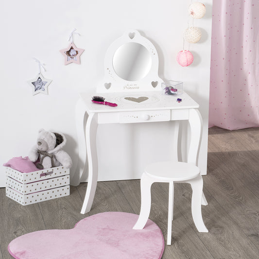 Tocador y taburete infantil blanco - PETITDECO
