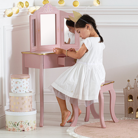 Tocador y taburete infantil rosa - PETITDECO